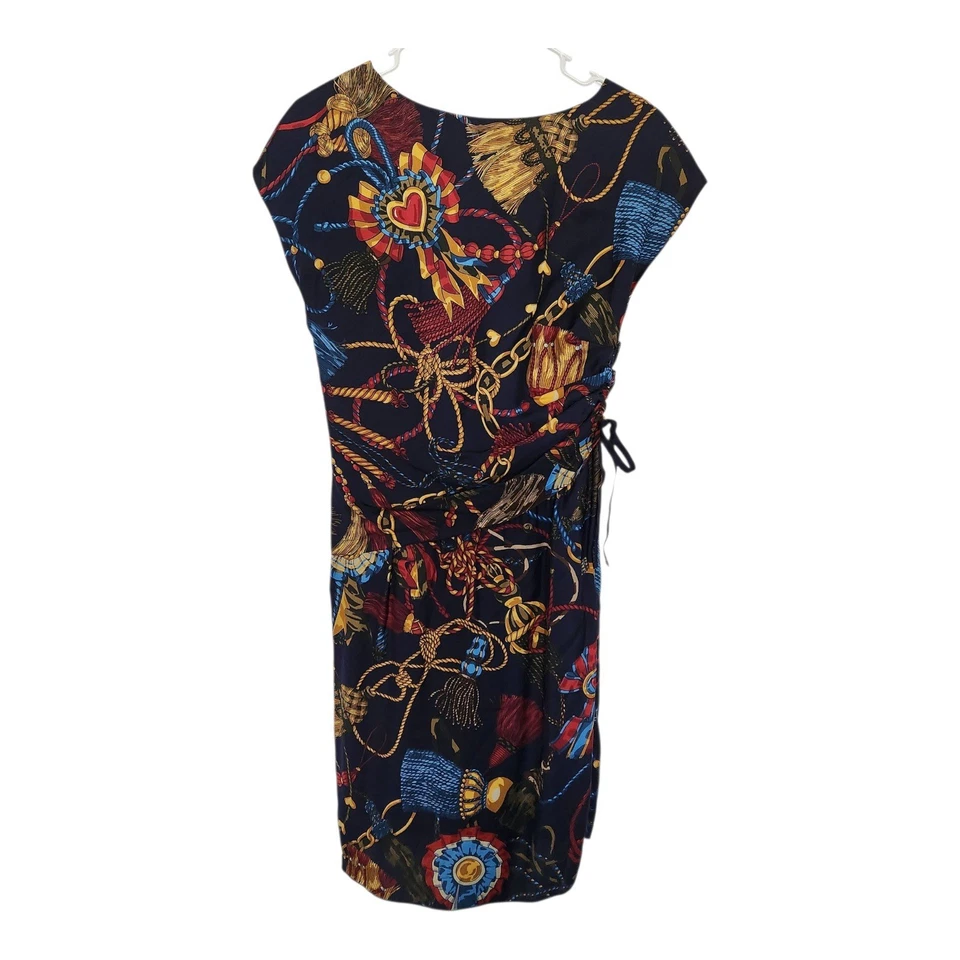 Mini Vestido Love Moschino Azul Marino Borla Estampado Cadena Lateral Pecado - Hecho en Italia Foto 3 de 4