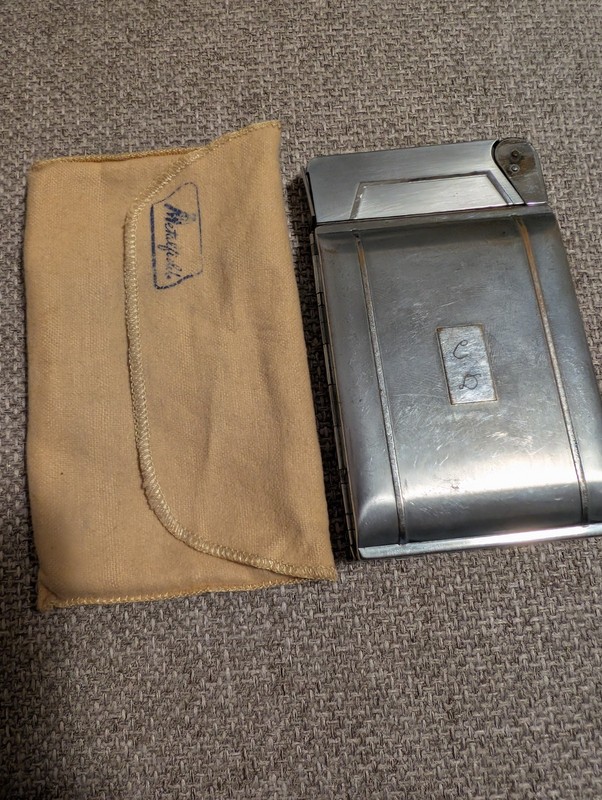 Vintage Art Deco alladin by metalfold cigarette case and lighter combo 1940's