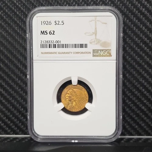 Gold 1926 $2.50 MS62 NGC INDIAN Head Quarter Gold Eagle Beautiful