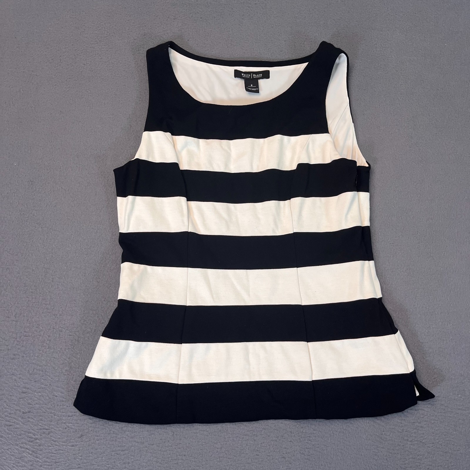 White House Black Market Womens Size 6 Striped Tank Top Black White Zip Blouse