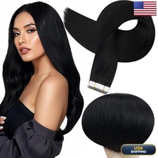 Full Shine Tape In Hair Extensions Human Hair, Jet Black 18 Inch 50G 20Pcs