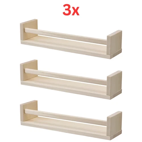 3x IKEA BEKVÄM Spice Rack Solid Aspen Wood Kitchen Wall Storage Shelf 40x10 cm