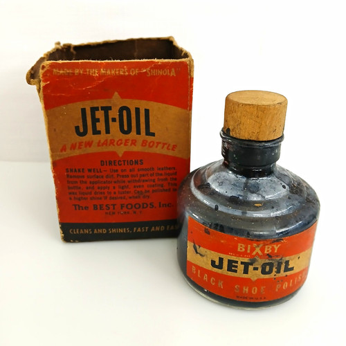 Antique Bixby Jet-Oil Black Wax Liquid Shoe Polish Bottle w/ Box 3 1/2 oz