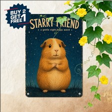 Pet Lover Wall Decor Cute Guinea Pig Under Starry Sky Metal Tin Sign Plaque