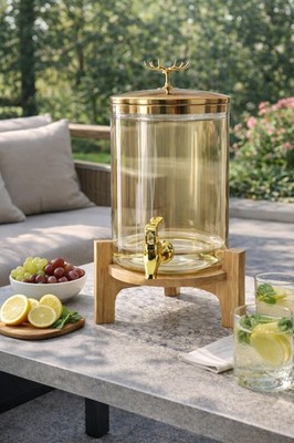 8L Getränkespender mit Zapfhahn & Holzständer | Getränkesaftbehälter aus Glas mit