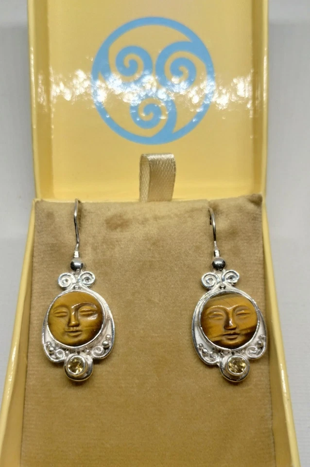 Серьги из чистого серебра с круглой лунной богиней тигровый глаз и цитрин Sajen  - Изображение 2 из 4