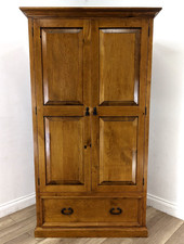 WARDROBE Solid Pine Double Door Hanging Rail Large Bottom Drawer FREE DELIVERY