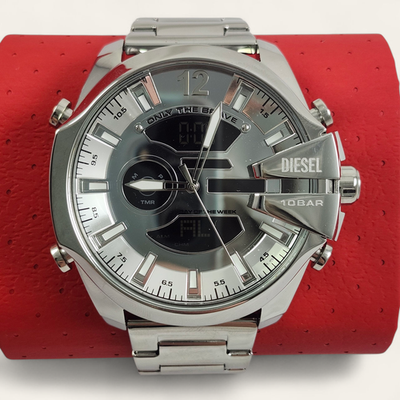 NEW Diesel Large Mega Chief Ana-Digi Silver Stainless Steel Watch