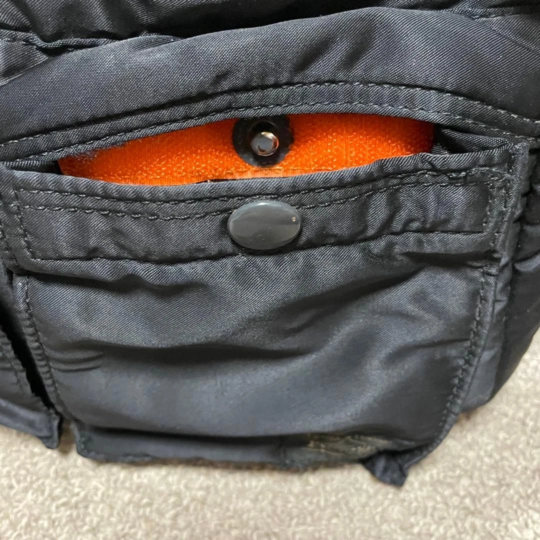 PORTER Yoshida TANKER 2 Layer Shoulder Bag Black Nylon Orange Lining Japan