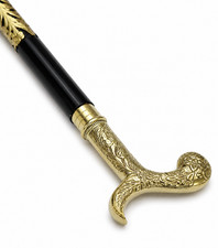 Ornate Black  Brass 3-Piece Walking Cane with Floral Design