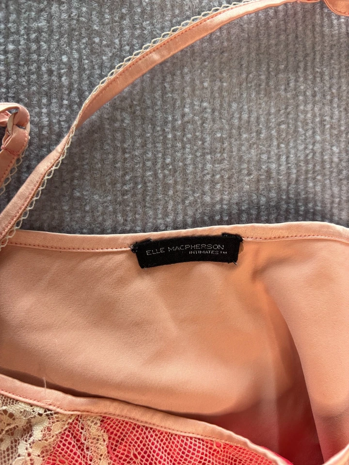 Vestido sin Mangas Elle Macpherson Intimates Para Mujer M Coral Encaje Borde Correa Ajustable Foto 4 de 4