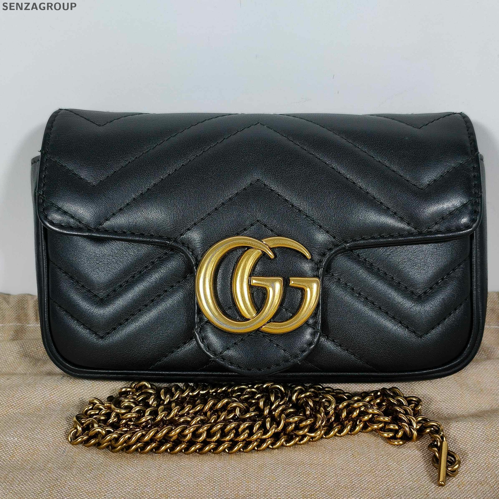 Gucci Marmont Mini Black Gold Chain Shoulder Crossbody Bag Women Classic
