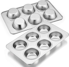Muffin Pan Set of 2, Stainless Steel Muffin Pan Tin for Baking, 6-Cup Metal Cupc
