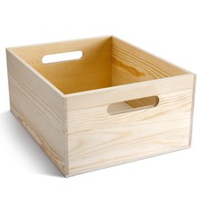 Large Wooden Box with Hand Holes, 15 x 12 x 7 Inches Unfinished Pine Wood Box...