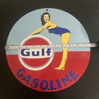 VINTAGE GULF BENDING LADY GASOLINE OIL PORCELAIN SIGN — photo 3