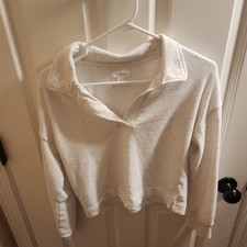 Colsie Pullover Sweatshirt Womens Long Sleeve Crop White Confetti Collared Small