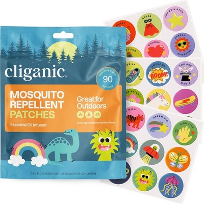 Cliganic Mosquito Repellent Stickers (90 Pack) - Positive Vibes Patches for Kids