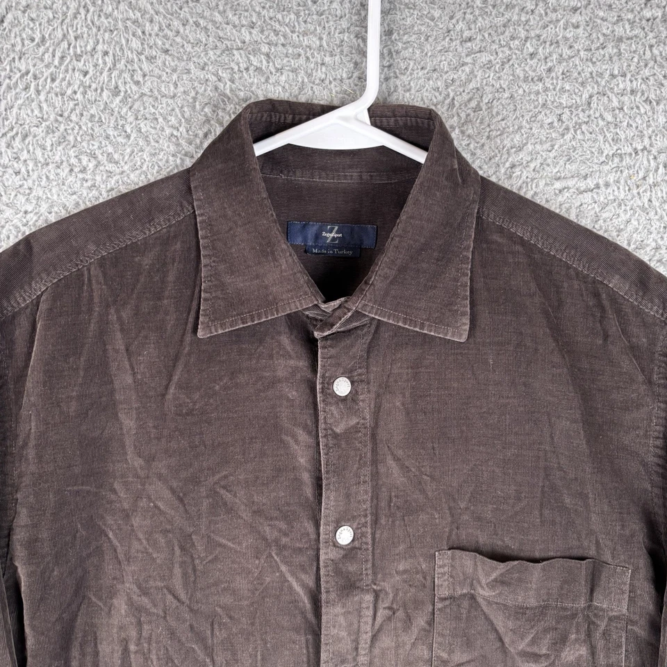 Ermenegildo Zegna Sport Pinwale вельветовая рубашка мужская M коричневый на пуговицах повседневный - Изображение 2 из 4