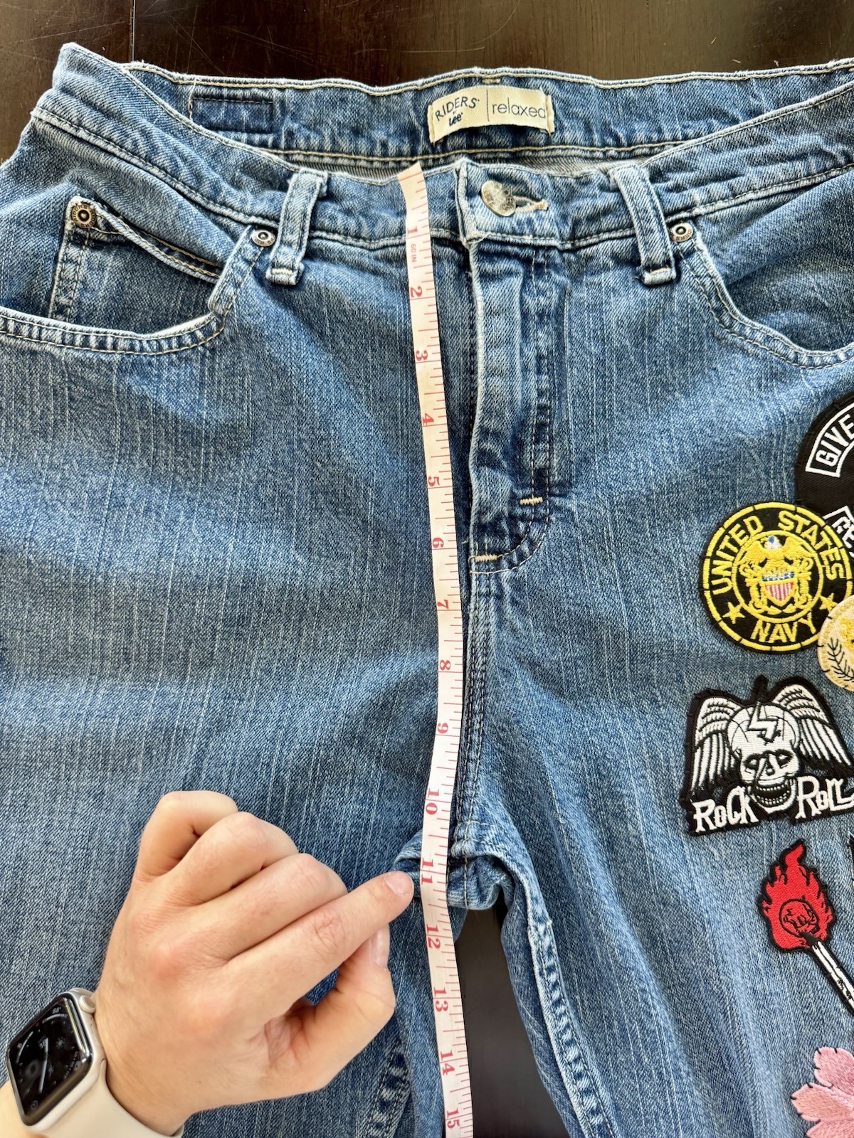 Upcycled Lee Riders Relaxed Fit Straight Jeans – Embroidered Patch Denim image 7