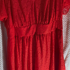 Adrianna Papell Women's Plus Red Lace V-Neck Short Sleeve A-Line Dress 14W