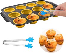 12 muffin molds baking tray mold silicone cupcake non-stick yellow