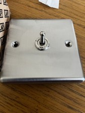 LAP Raised Rounded Plate 1 Gang Single Toggle Switch Brushed Steel