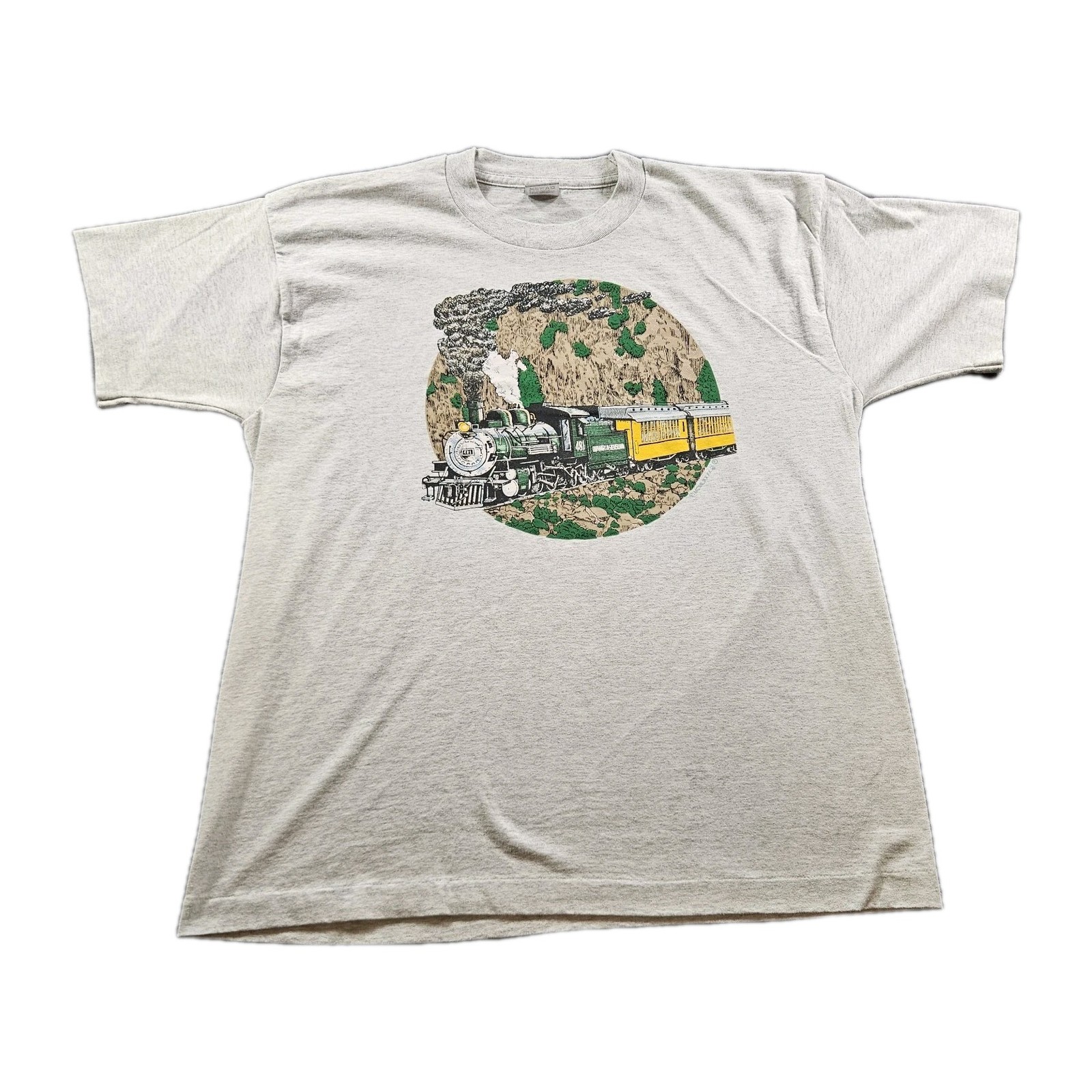 Vintage 80s 90s Train Graphic T-Shirt Fruit Of The Loom Made In USA Size XL
