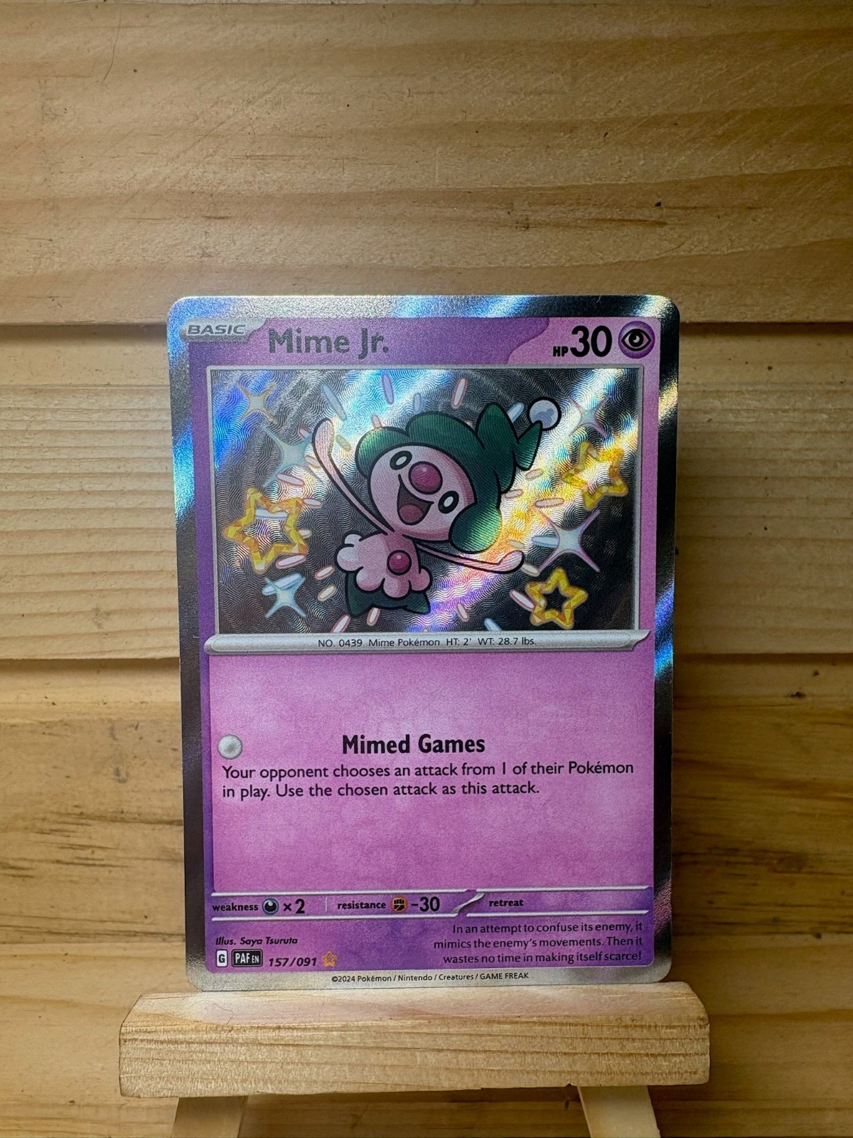 Mime Jr. 157/091 Pokemon TCG PAF: SV: Paldean Fates Holo Shiny Rare NM