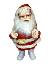 Vtg Christmas 50s JAPAN 7" Standing Santa White Boots Felt Clothes Rubber Face