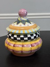 Mackenzie Childs Odd Fellows Hand Painted Ceramic Canister 9" Tall
