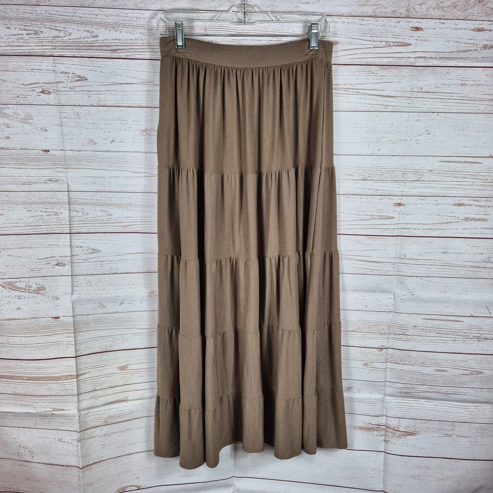 Zenana Tiered Maxi Skirt Size Large Carmel Brown Boho Coastal Cowgirl Prairie  - Изображение 2 из 4