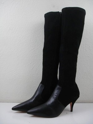 Women's 8 M Tory Burch Georgina Black Suede Leather Knee High Heel Boots Zipper
