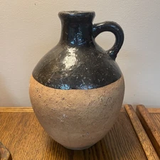 Early Salt Glazed Stoneware Jug ~1 Gallon Primative Rustic Ovoid 9" Two Tone