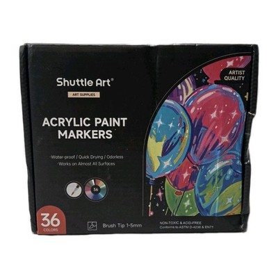 Shuttle Art Automatic Ink Control Acrylic Paint Markers, 36 Colors Brush Tip