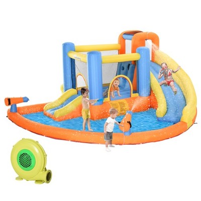 5-in-1 Kids Inflatable Bounce House Jumping Castle with Slide Water Guns Outdoor