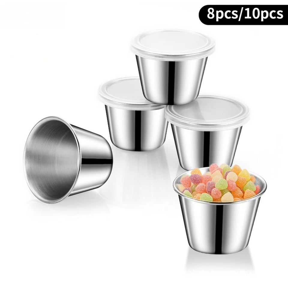 8PCS Leakproof Stainless Steel Sauce Cups with Clear Lids for Dips and Snacks - Image 4 of 4