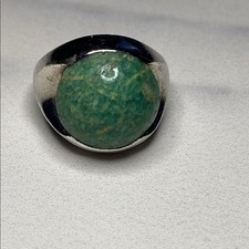 Sterling Silver and Amazonite Stone Ring Size 6.5 Squared Anti-Spin Band