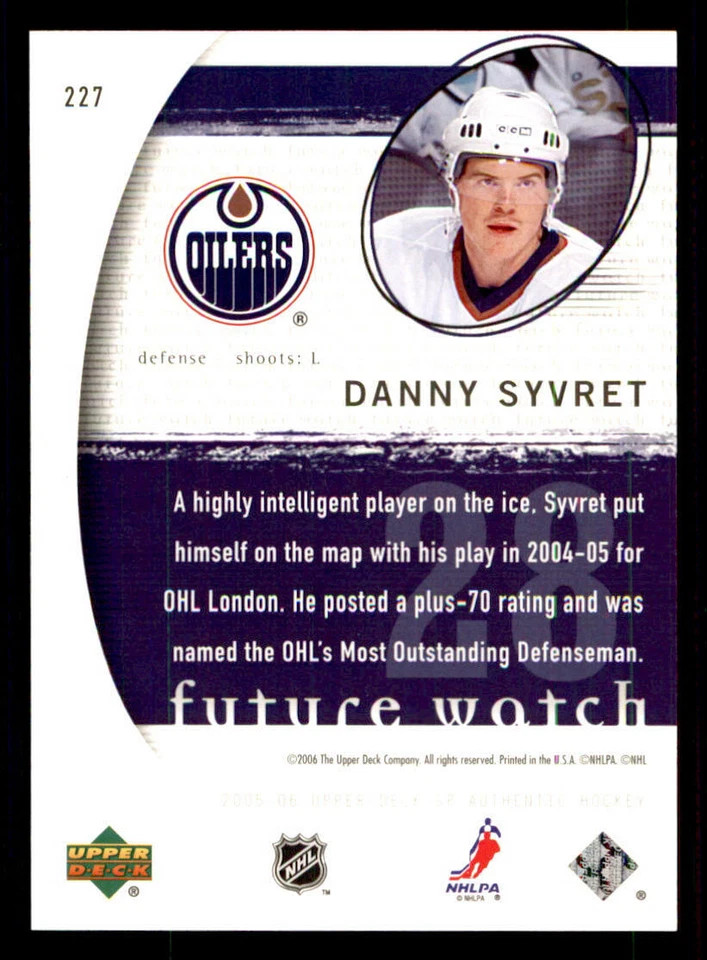 2005-06 SP Authentic #227 Danny Syvret RC /1999 (ref 240257) - Image 2 of 2