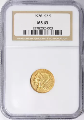 1926 INDIAN HEAD $2.5 QUARTER EAGLE GOLD NGC MS63  