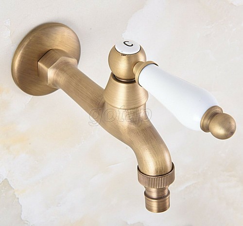 Antique Brass Ceramic Handles Wall Mounted Washing Machine Taps Faucets Gav311 - Picture 2 of 6