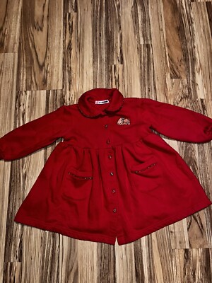 Christie Brooks Y2K girls Sz 5/6 Red jacket Dress cat Embroidered Christmas