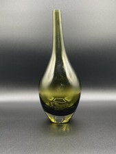 hand blown green glass vase. 12 Inches Tall