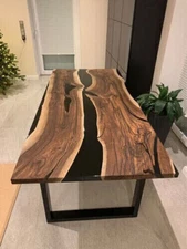 Black Epoxy Resin Live Edge Table Top, Epoxy Handmade Furniture Decor Table Top