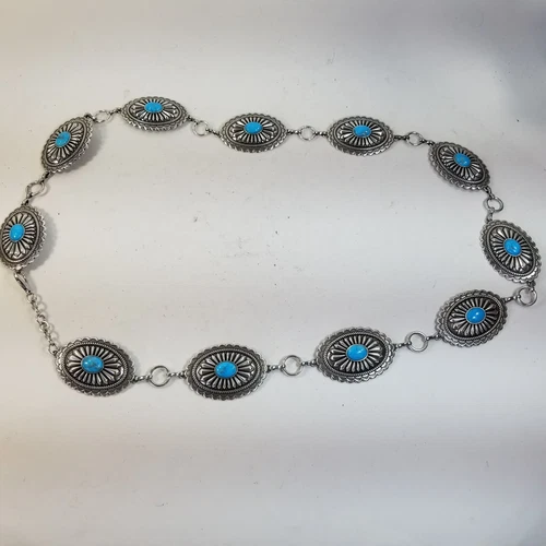 ARIAT Faux Turquoise Concho Chain Belt - Ladies, Silver Tone Conch 47"