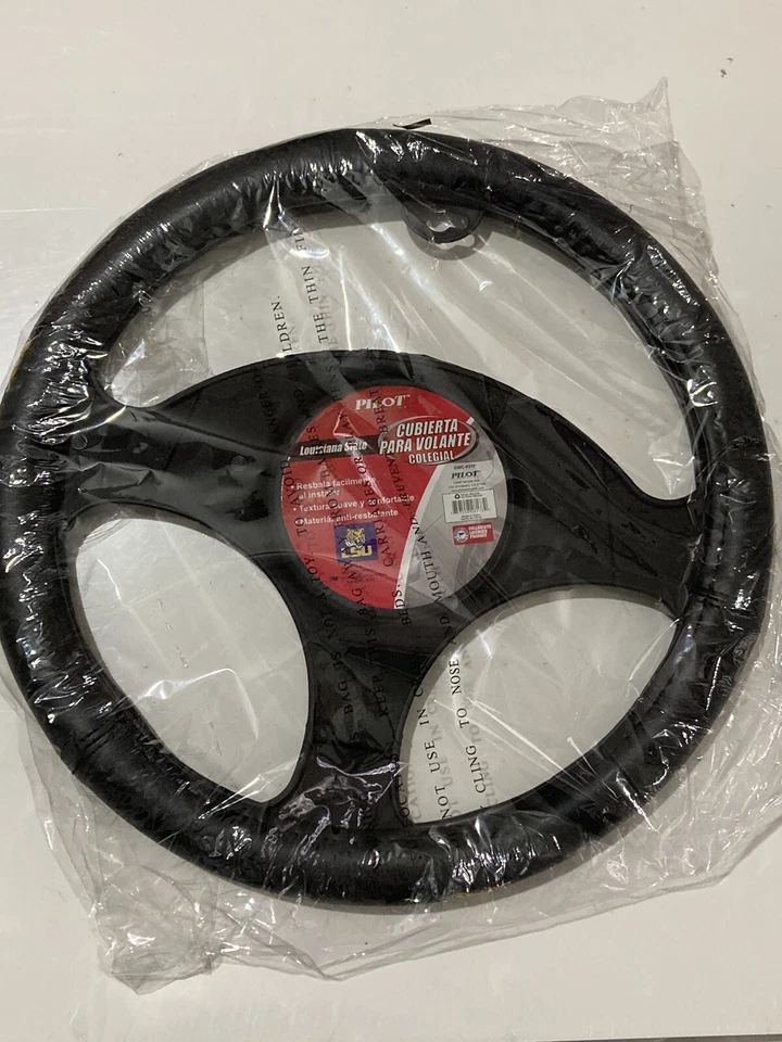 Pilot Automotive Black Leather Louisiana LSU College Car Steering Wheel Cover - Image 4 of 4