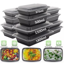D-MART BLACK REUSABLE MEAL PREP MICROWAVE SAFE FOOD CONTAINERS BOXES WITH LIDS