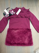NWT Janie and Jack girl WINTER HOLIDAY 2-piece faux fur Pink point dress SET 4