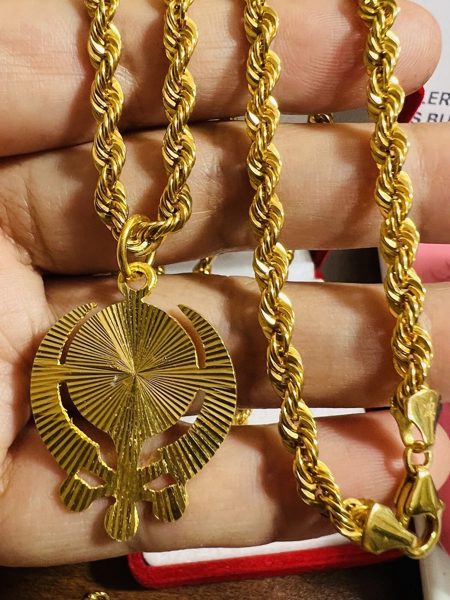 Solid 21K 21KT Yellow Saudi Gold ROPE Chain Set Necklace 27 Long