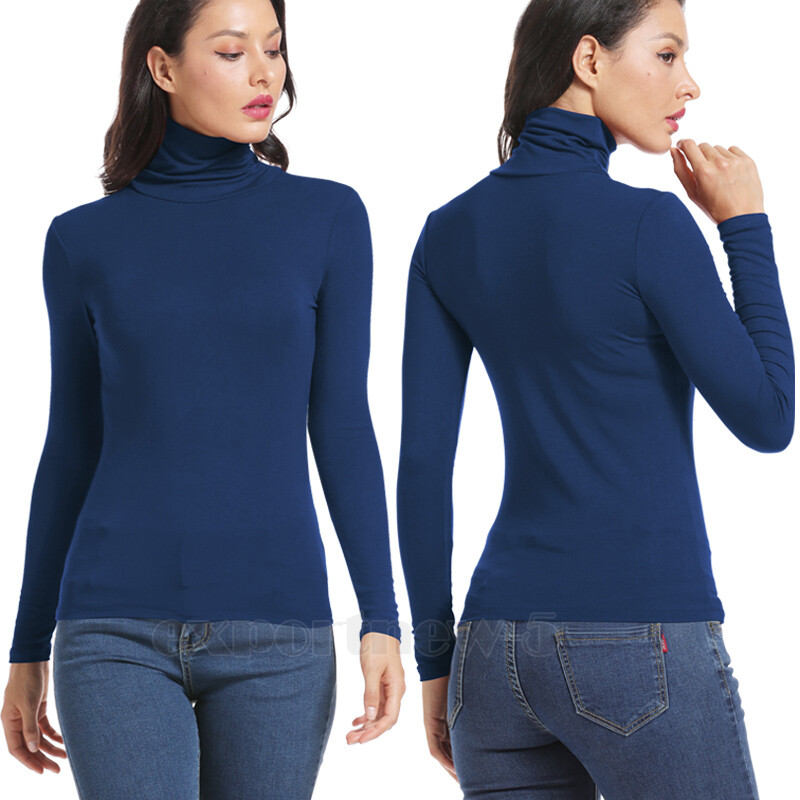 Women's Turtleneck Shirts Long Sleeve Basic Ribbed Knitted Top