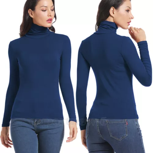 Women's Turtleneck Shirts Long Sleeve Basic Ribbed Knitted Top Lightweight S-3XL - Bild 17 von 17